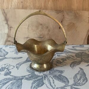 Vintage Brass Decorative Bowl with Handle